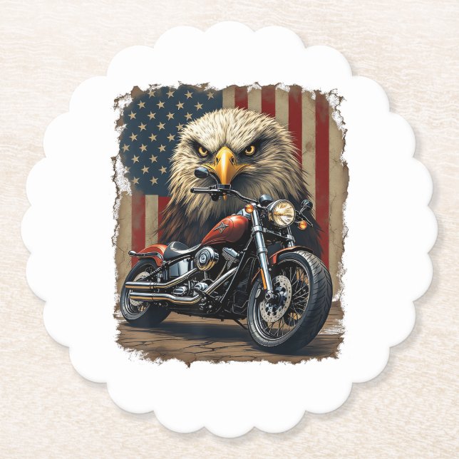 Motorcykel USA Flagga Retro Biker Chopper Underlägg Papper (Framsida)