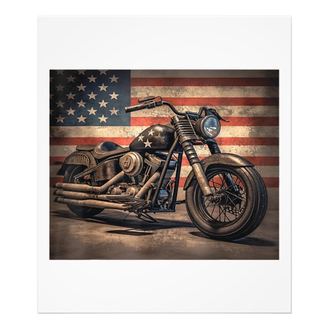 Motorcykel USA flagga Retro-Biker Fototryck (Framsidan)
