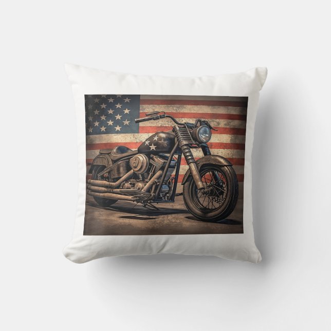 Motorcykel USA flagga Retro-Biker Kudde (Framsida)