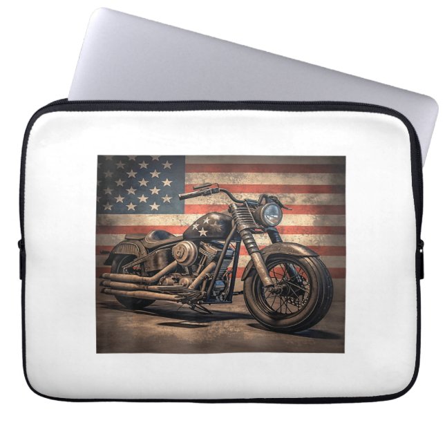 Motorcykel USA Flagga Retro Biker Laptop Fodral (Framsidan)