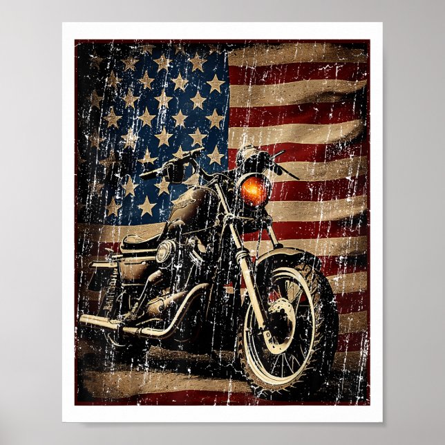 Motorcykel USA flagga Retro-Biker Poster (Framsidan)