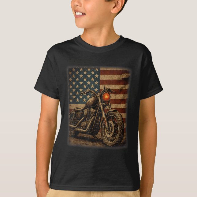 Motorcykel USA Flagga Retro Biker Tröja Män & Kvin (Framsida)