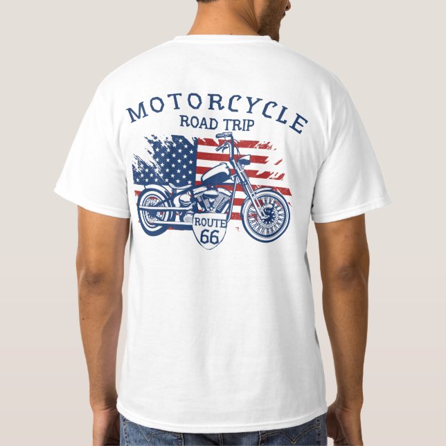 Motorcykel väg Resa väg 66 USA flagga T-Shirt (Baksida)
