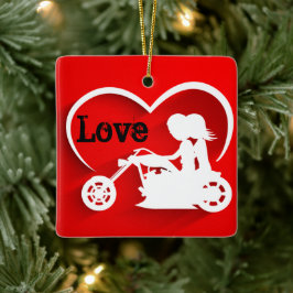 Motorcykel Vår första jul som Mr. och Mrs. Bröllop Julgransprydnad Keramik