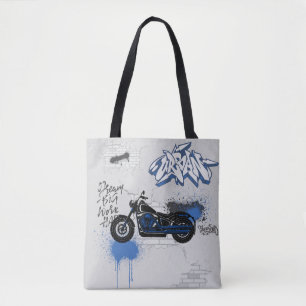 Motorcykelblått och grått graffiti tobag tygkasse