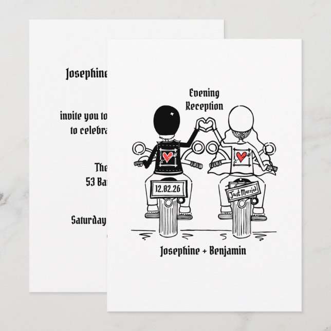 Motorcykelbröllop Kvällsmottagning Inbjudningar (Fram/baksida)