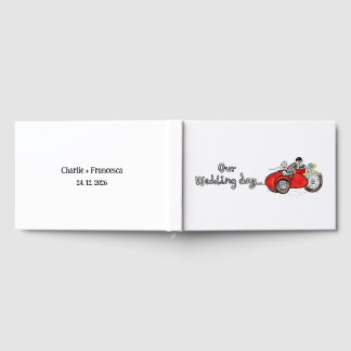 Motorcykelbrud och -brudgum på bröllop gästböcker