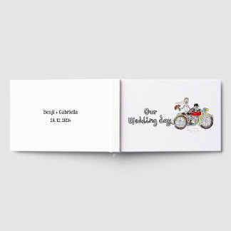 Motorcykelbrud och -brudgum på bröllop gästböcker