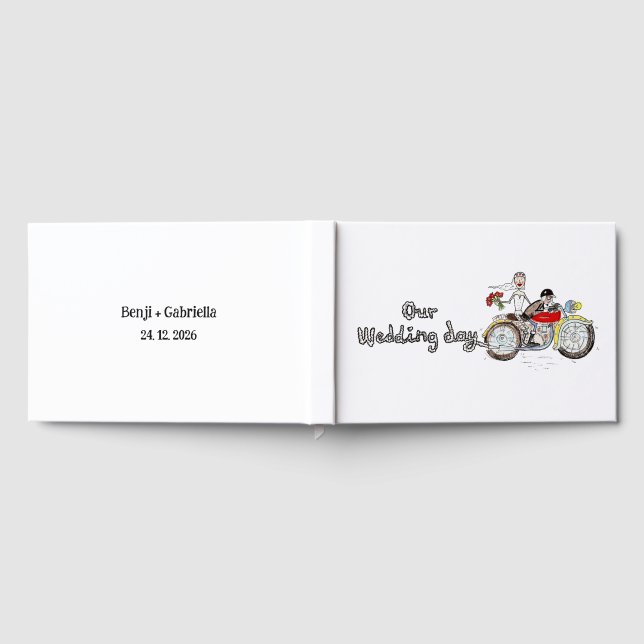 Motorcykelbrud och -brudgum på bröllop gästböcker (Full)