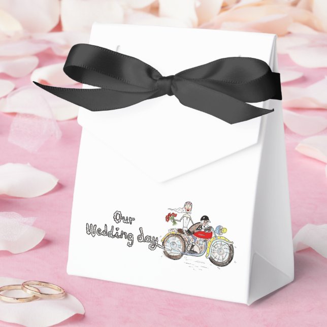 Motorcykelbrud och -brudgum på bröllop presentaskar (Bröllop)