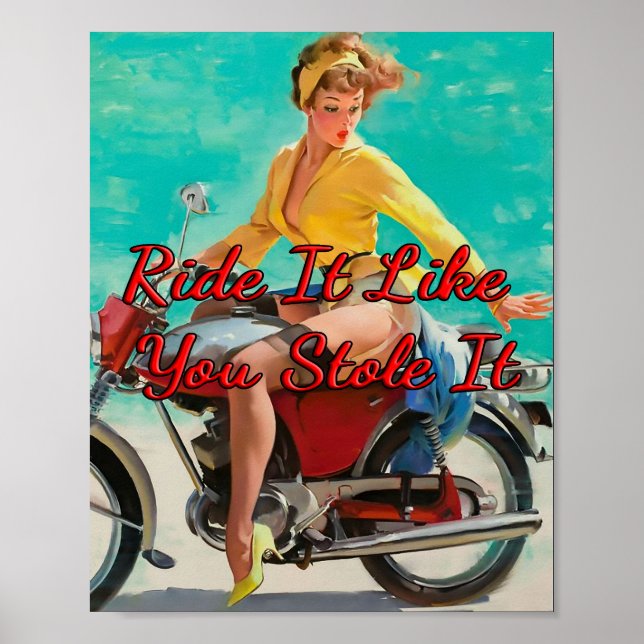 Motorcykelflicka 1950 av Gil Elvgren Poster (Framsidan)