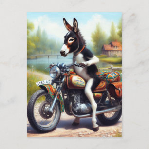 Motorcykelförare i toppen Cute Donkey Vykort