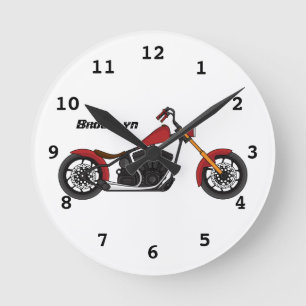 Motorcykelillustration i Chopper stil Rund Klocka