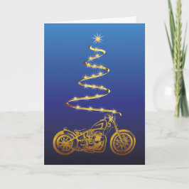 Motorcykeljul med guld-cykel och träd kort