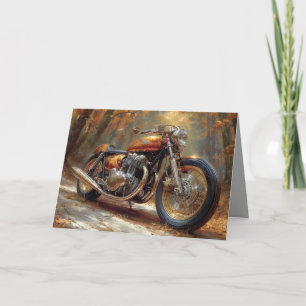 Motorcykelkortet guld Bobber - skogsbakgrund Kort