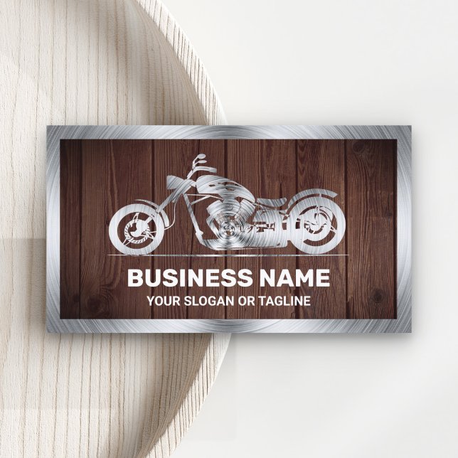Motorcykelmekanismen Rustic Wood Steel Visitkort (Skapare uppladdad)