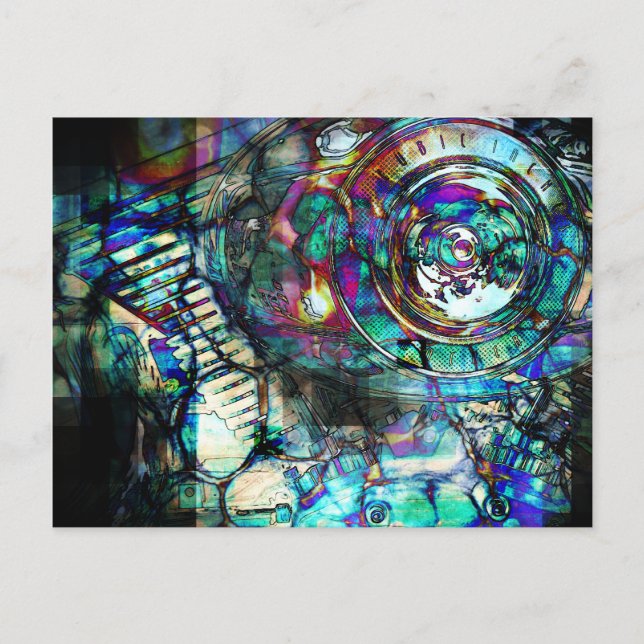 Motorcykelmotor i bensin vykort (Framsida)