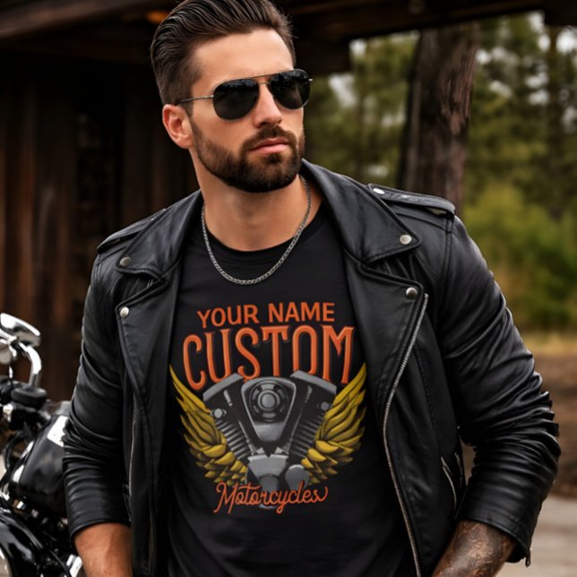 Motorcykelmotor med örnvingar - Anpassad motorcyke T Shirt (Skapare uppladdad)