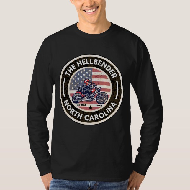 Motorcykeln Hellbender Route 28 North Carolina T Shirt (Framsida)