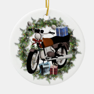 Motorcykelns krans och gåvor Rund Helgdag Julgransprydnad Keramik