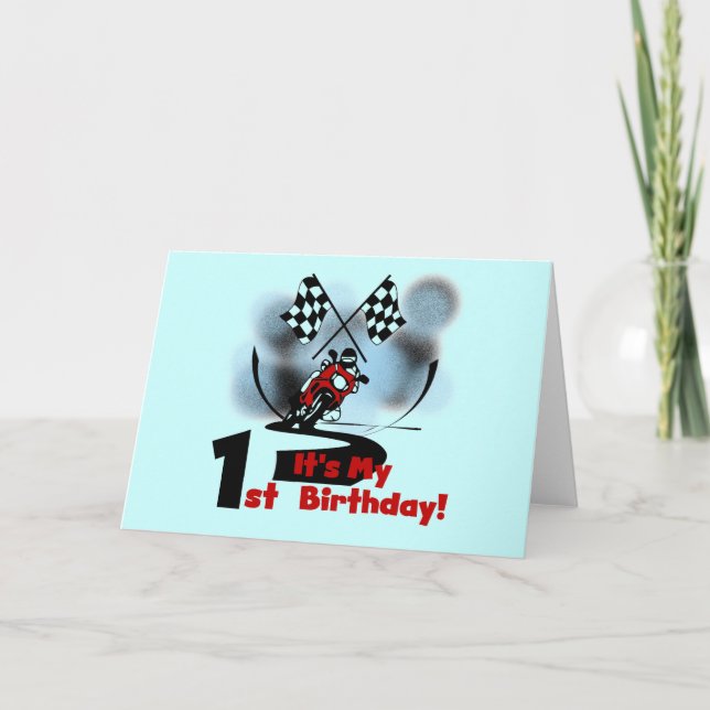 Motorcykelns Tävla 1:a födelsedag Tshirts and Gift Kort (Framsida)