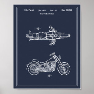 Motorcykelpatent i Vintage resor Blueprint Art Poster