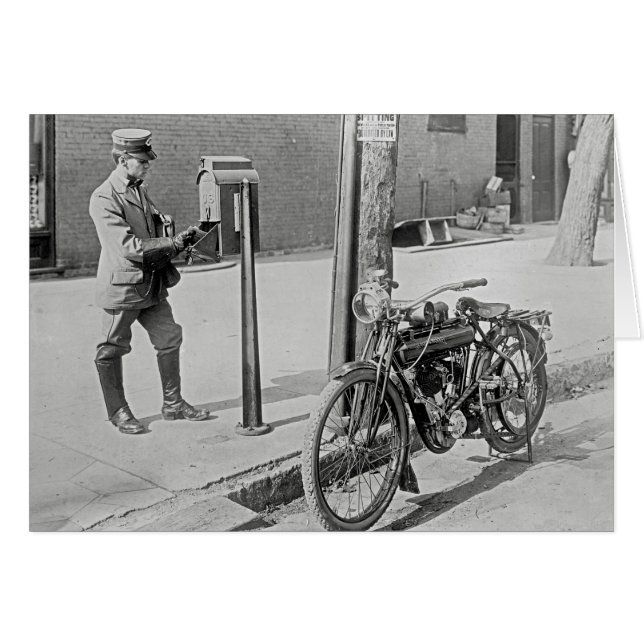 Motorcykelpostman, 1909 hälsningskort (Framsidan Horizontal)