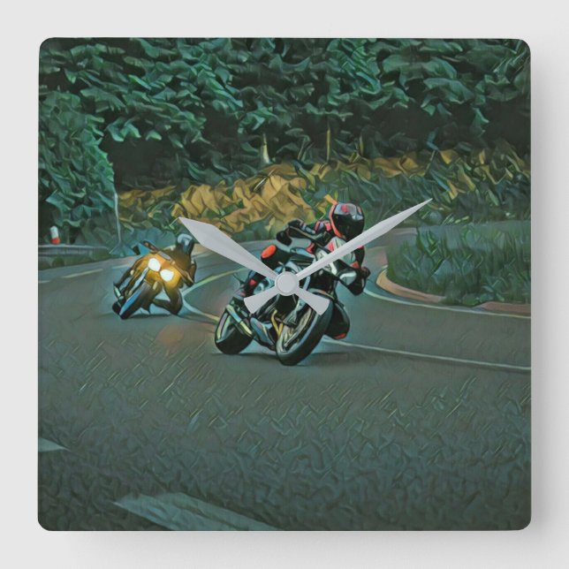 Motorcykelpresent Fyrkantig Klocka (Framsida)