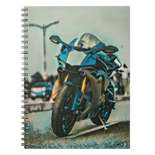 motorcykelpresenter för honom anteckningsbok