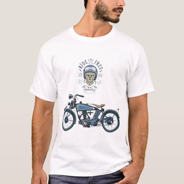 motorcykelryttare och gammal motorbike, färg t shirt (Framsida)