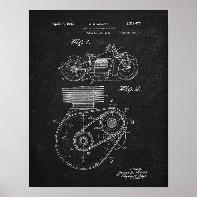 Motorcykelschaft 1943 Patent Chalkboard Poster (Framsidan)