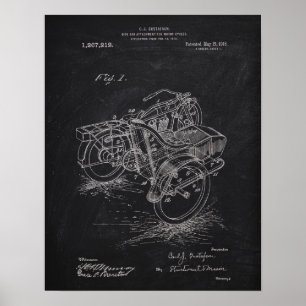 MotorcykelSida-Car 1885 patenterad svart tavla Poster