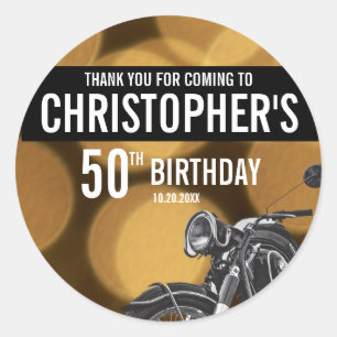 Motorcykeltema, 50-årsdag, Guld och svart Runt Klistermärke