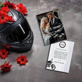 Motorcykeltema i Modern Avslappnad Biker Bröllop Tack Kort
