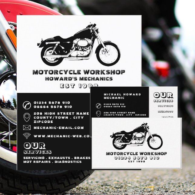 Motorcykelverkstad, mekanisk och reparativ reklam flygblad (Skapare uppladdad)