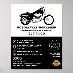Motorcykelverkstad, mekanisk reklam och reparation poster