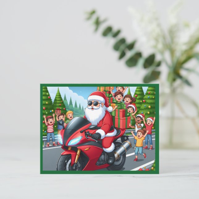 Motorcykelvykort för god jul helg vykort (Stående Fram)