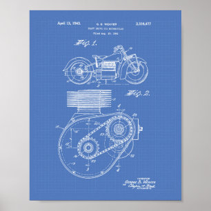 Motorcyklar 1943 Patent Art Blueprint Poster
