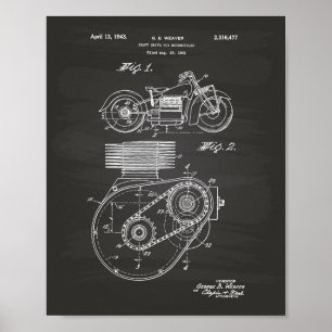 Motorcyklar 1943 Patent Art Chalkboard Poster