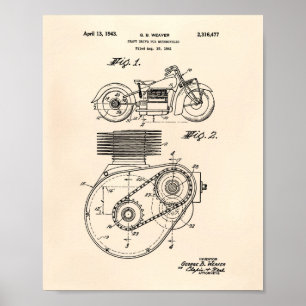 Motorcyklar 1943 Patent Art Old Peper Poster