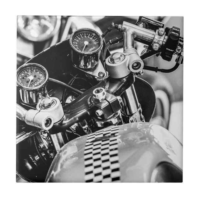 Motorcyklar Biker Ride Rider Monochrome Kakelplatta (Framsidan)