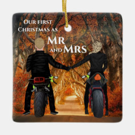 Motorcyklar Hösten Forest Par Första jul Julgransprydnad Keramik