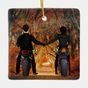 Motorcyklar Hösten Forest Par jul Julgransprydnad Keramik