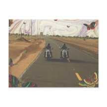 Motorcyklar på vägen marmorerad himmel collage