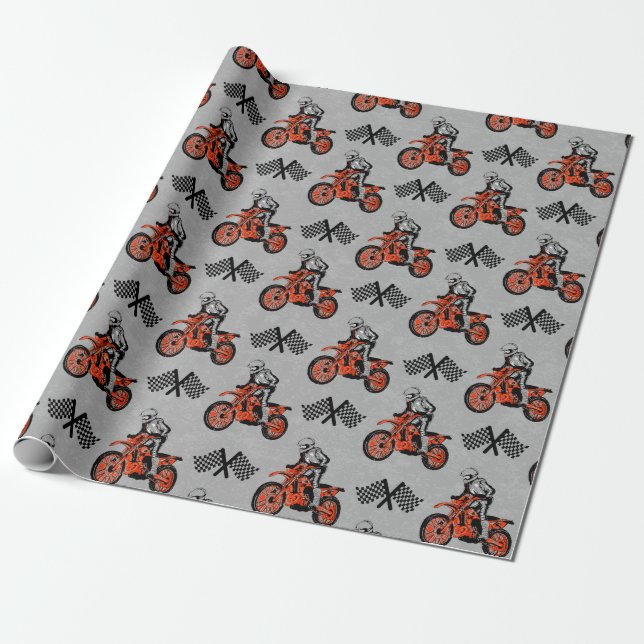 Motorcyklist Motocross-älskare Racingflaggor Presentpapper (Utrullad)