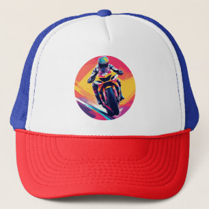 Motorcyklist Racing Dynamisk Illustration Keps