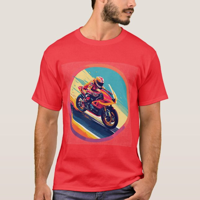 Motorcyklist Racing Dynamisk Illustration T Shirt (Framsida)