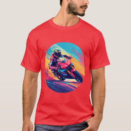 Motorcyklist Racing Dynamisk Illustration T Shirt