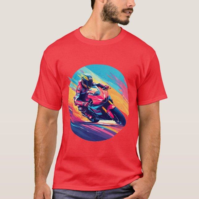 Motorcyklist Racing Dynamisk Illustration T Shirt (Framsida)