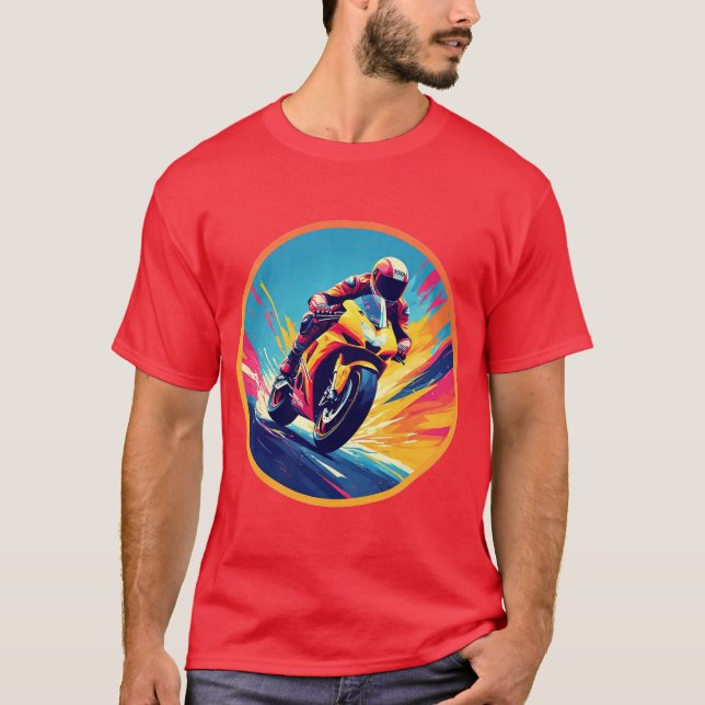 Motorcyklist Racing Dynamisk Illustration T Shirt (Framsida)